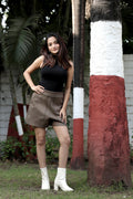 Olive Brown High-Waisted Tailored Skorts