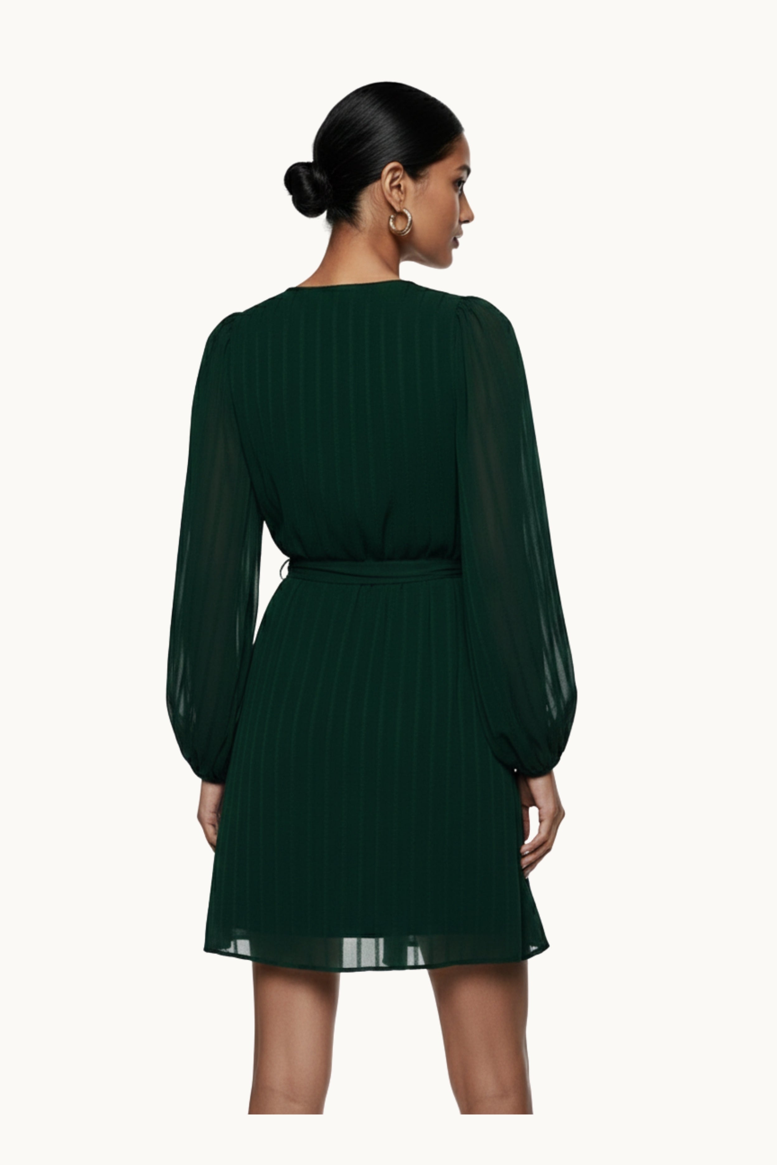 Emerald Plissé Wrap Mini Dress