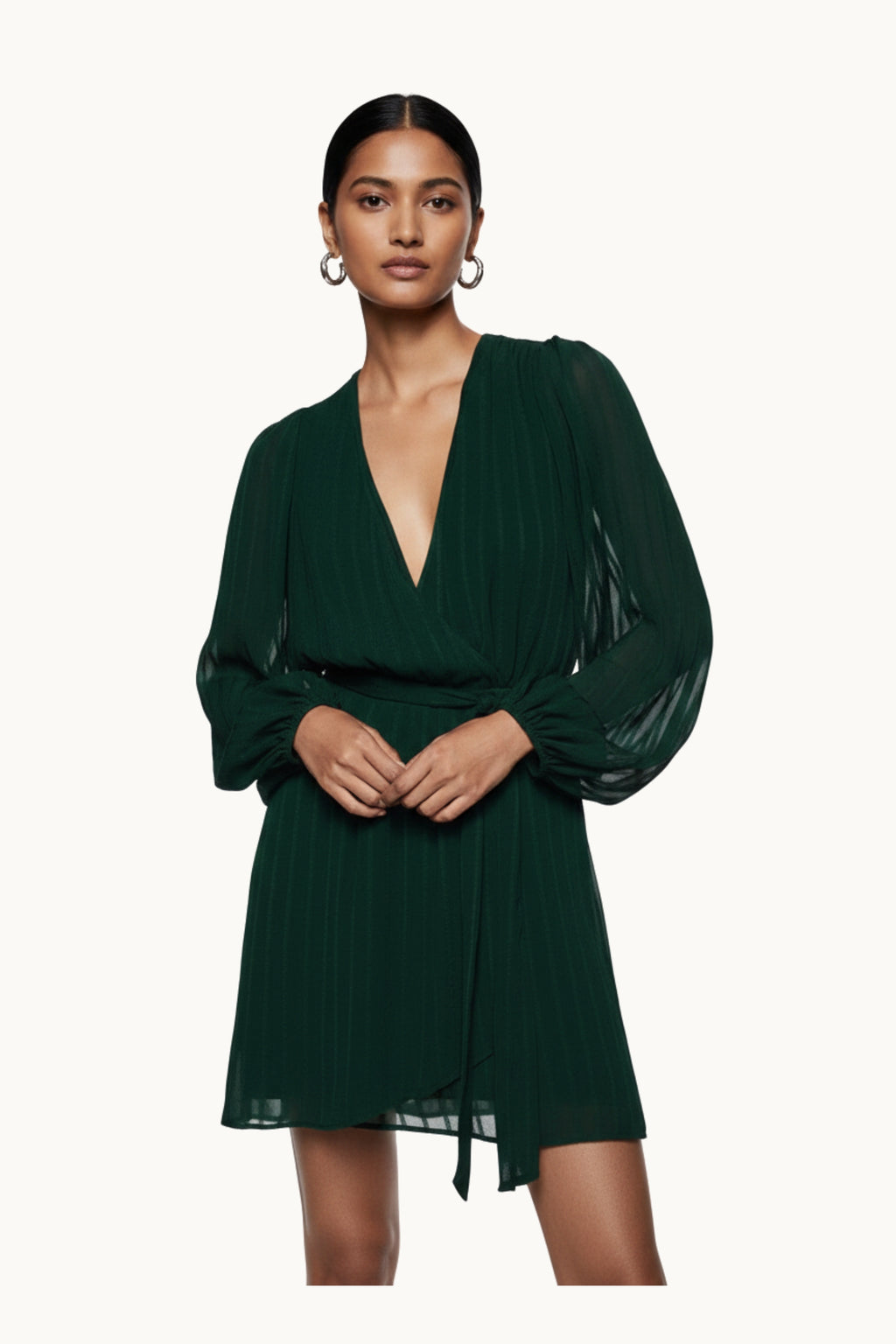 Emerald Plissé Wrap Mini Dress