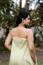 Pale Yellow Printed Asymmetric Tunic & Sharara Set