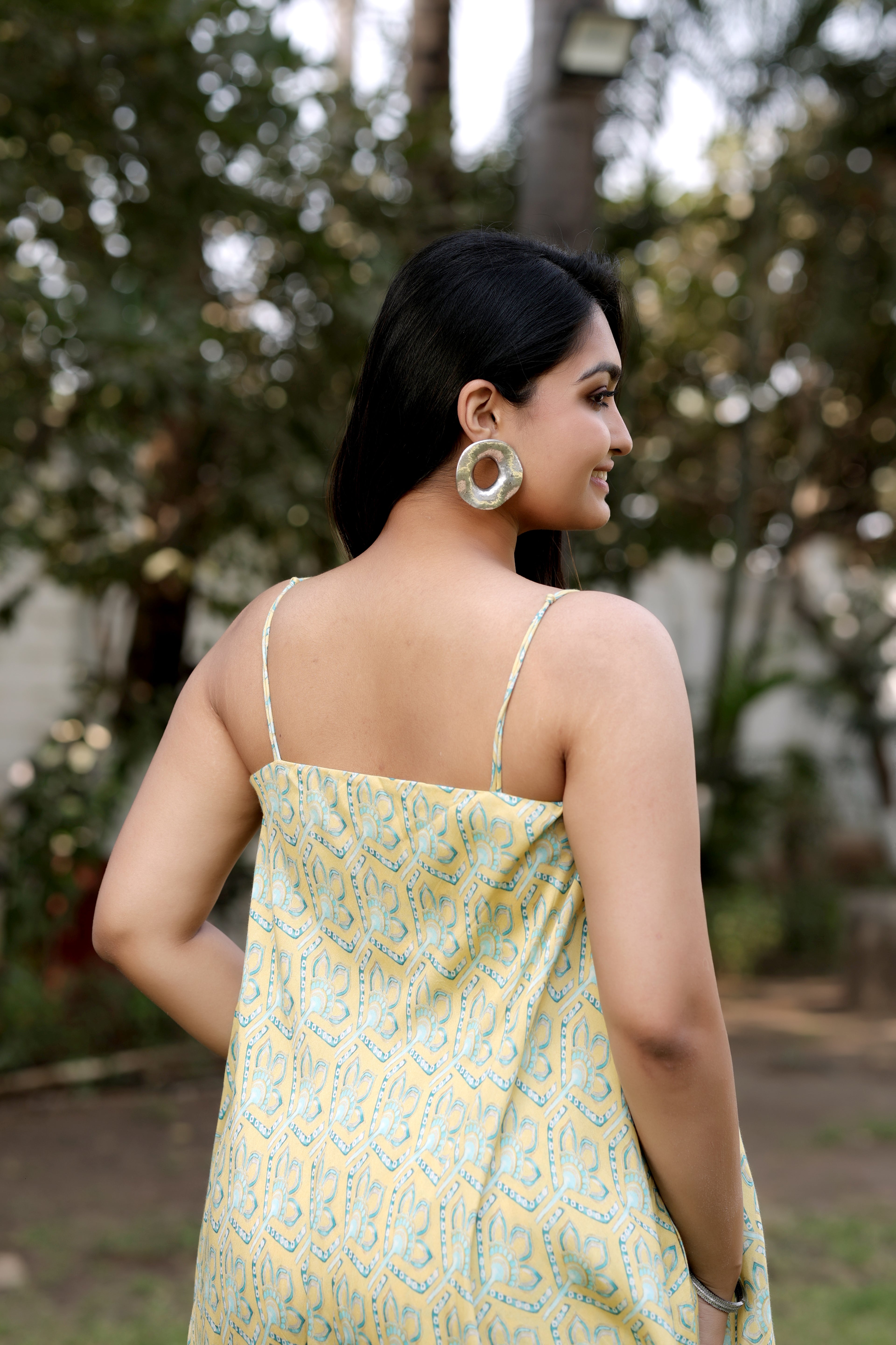 Pale Yellow Printed Asymmetric Tunic & Sharara Set