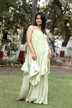 Pale Yellow Printed Asymmetric Tunic & Sharara Set