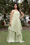 Pale Yellow Printed Asymmetric Tunic & Sharara Set