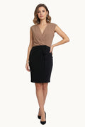 Two-Tone Faux Wrap Sheath Dress