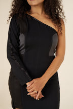 Sleek Noir One-Sleeve Gown