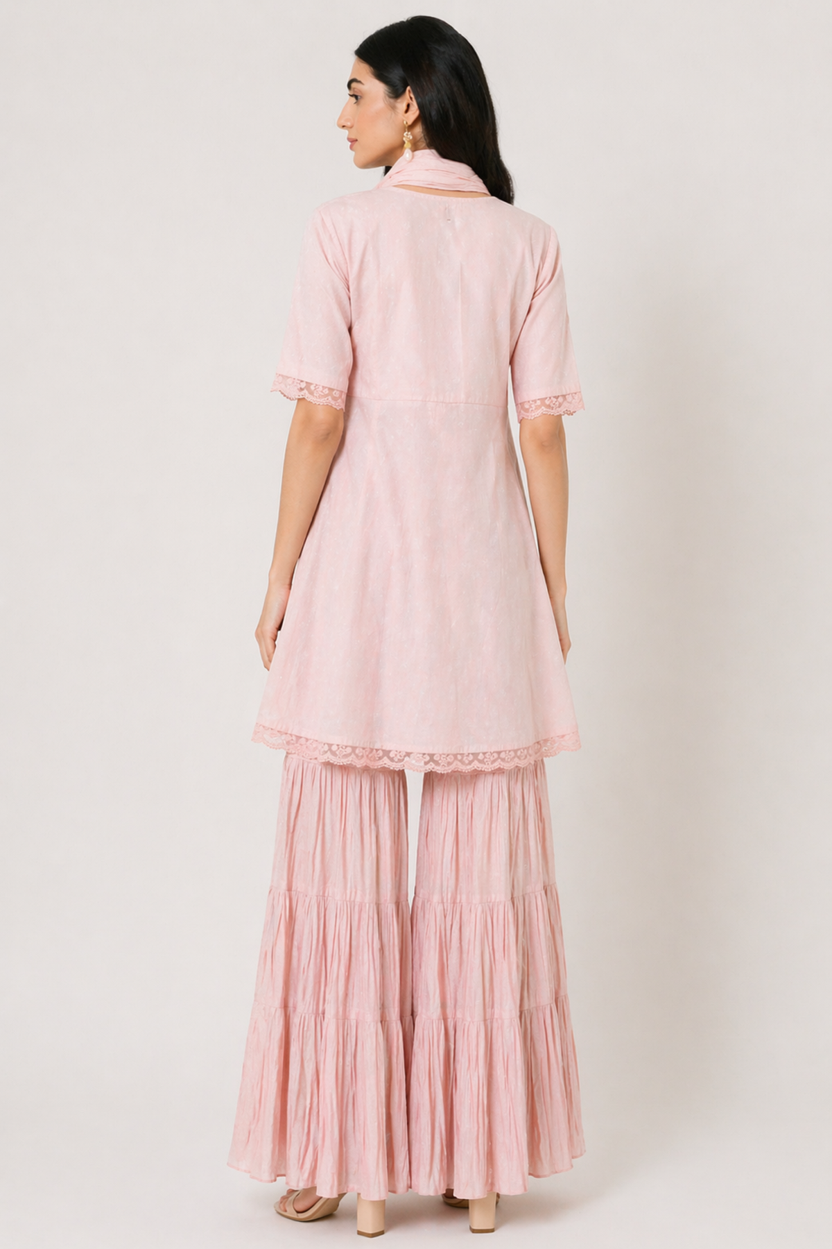 Khari Pink Kurta With Sharara Set Of 3