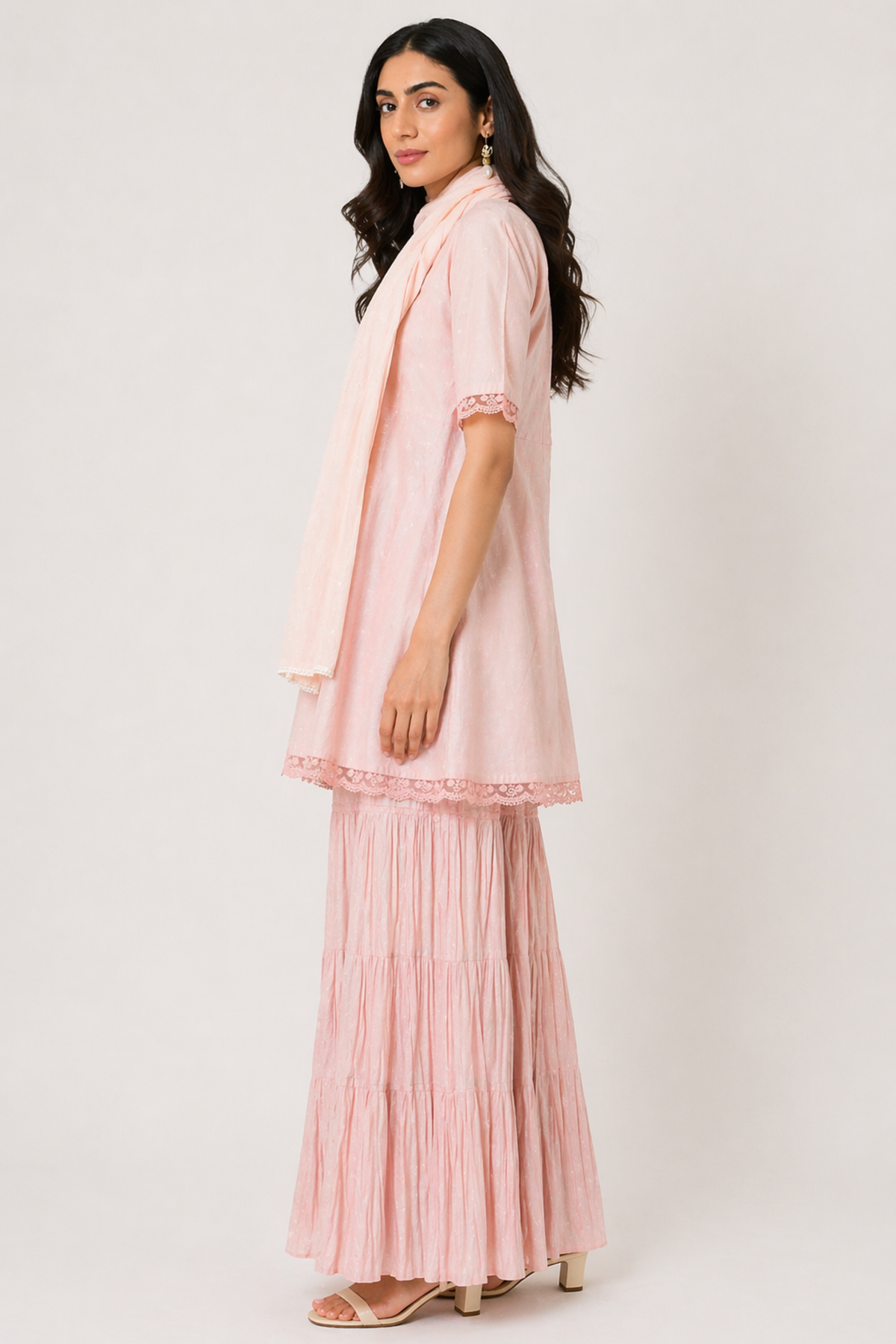Khari Pink Kurta With Sharara Set Of 3