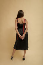 Black Satin Slit Midi Dress