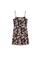 Navy Blue Leaf Motif Mini Dress with Spaghetti Straps