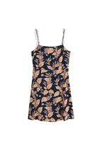 Navy Blue Leaf Motif Mini Dress with Spaghetti Straps