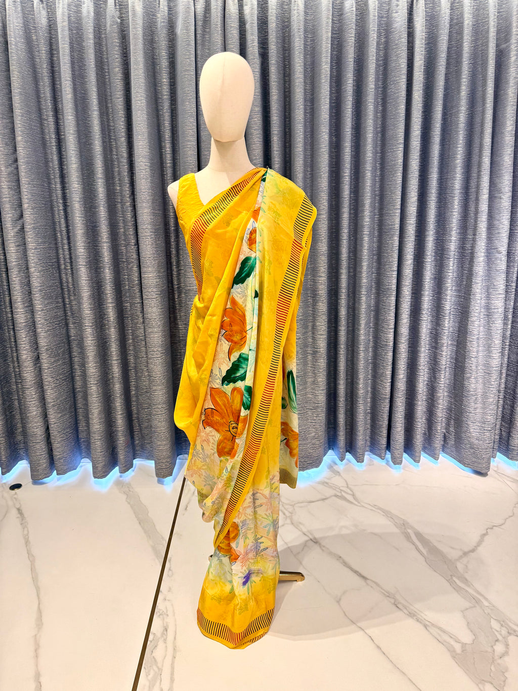 Lightweight Yellow Saree with Vivid Artistic Blooms