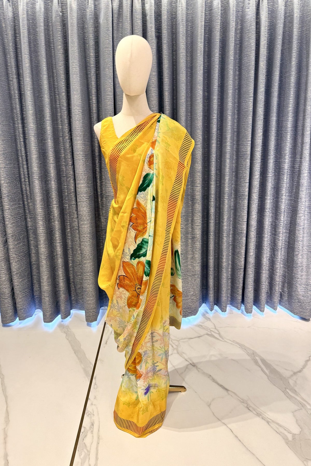 Lightweight Yellow Saree with Vivid Artistic Blooms