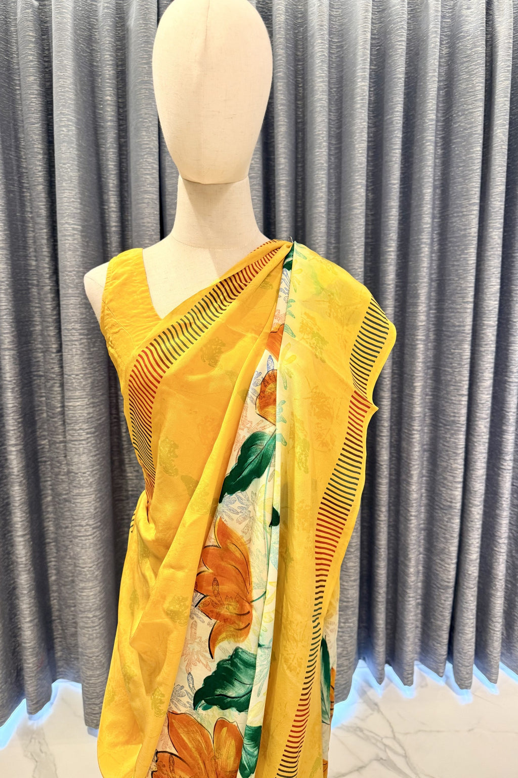Lightweight Yellow Saree with Vivid Artistic Blooms