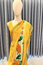 Lightweight Yellow Saree with Vivid Artistic Blooms