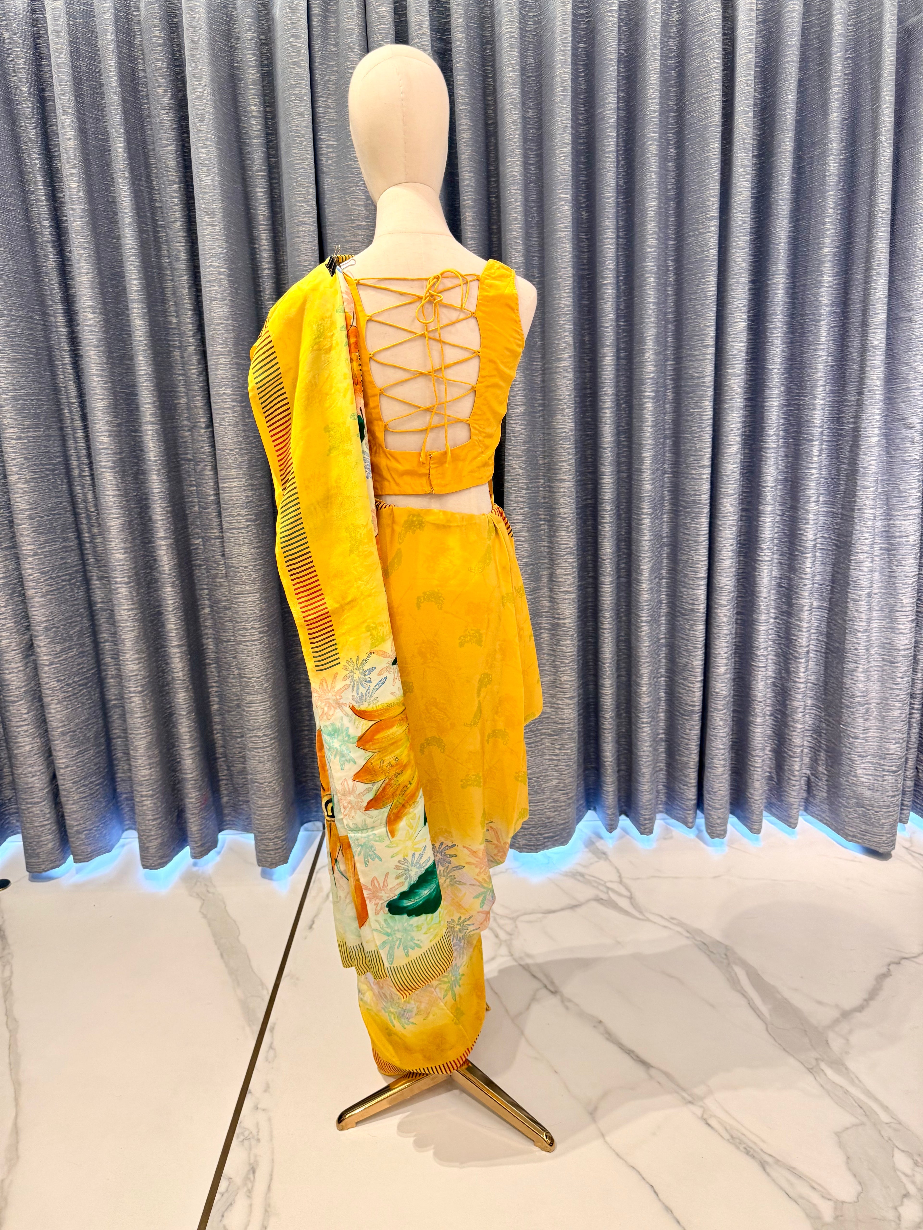 Lightweight Yellow Saree with Vivid Artistic Blooms