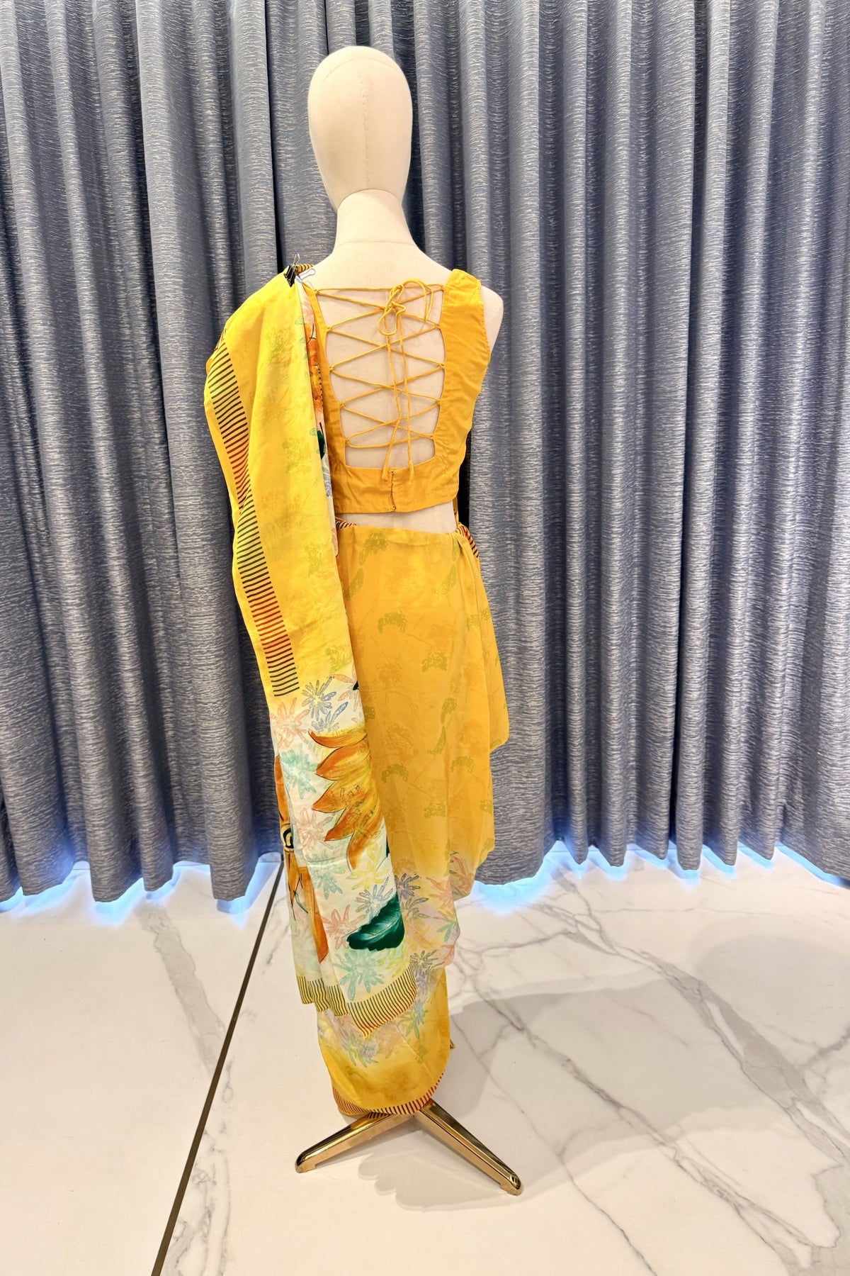 Lightweight Yellow Saree with Vivid Artistic Blooms