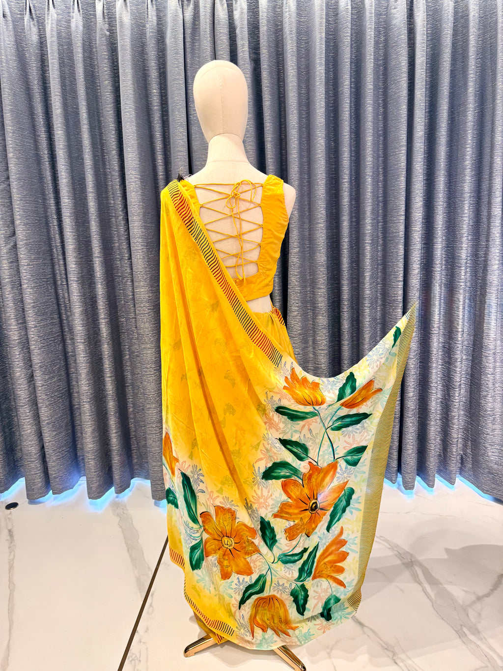 Lightweight Yellow Saree with Vivid Artistic Blooms