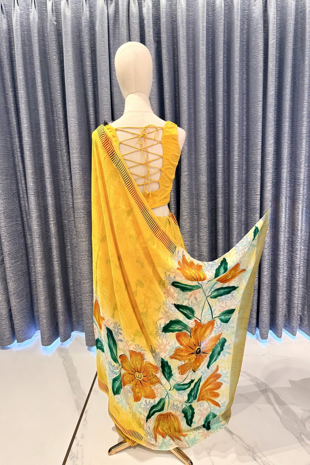Lightweight Yellow Saree with Vivid Artistic Blooms