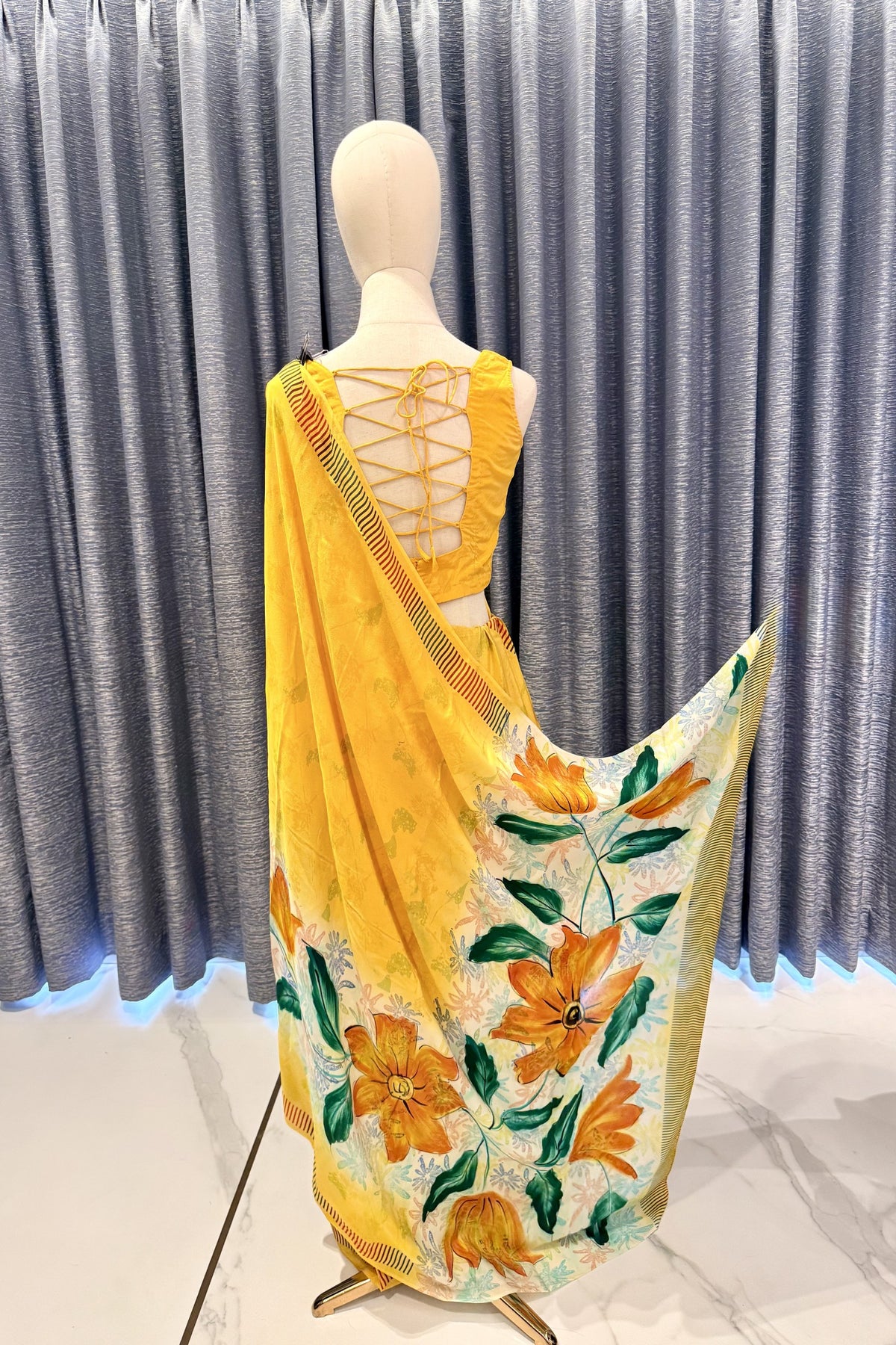 Lightweight Yellow Saree with Vivid Artistic Blooms