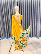 Lightweight Yellow Saree with Vivid Artistic Blooms
