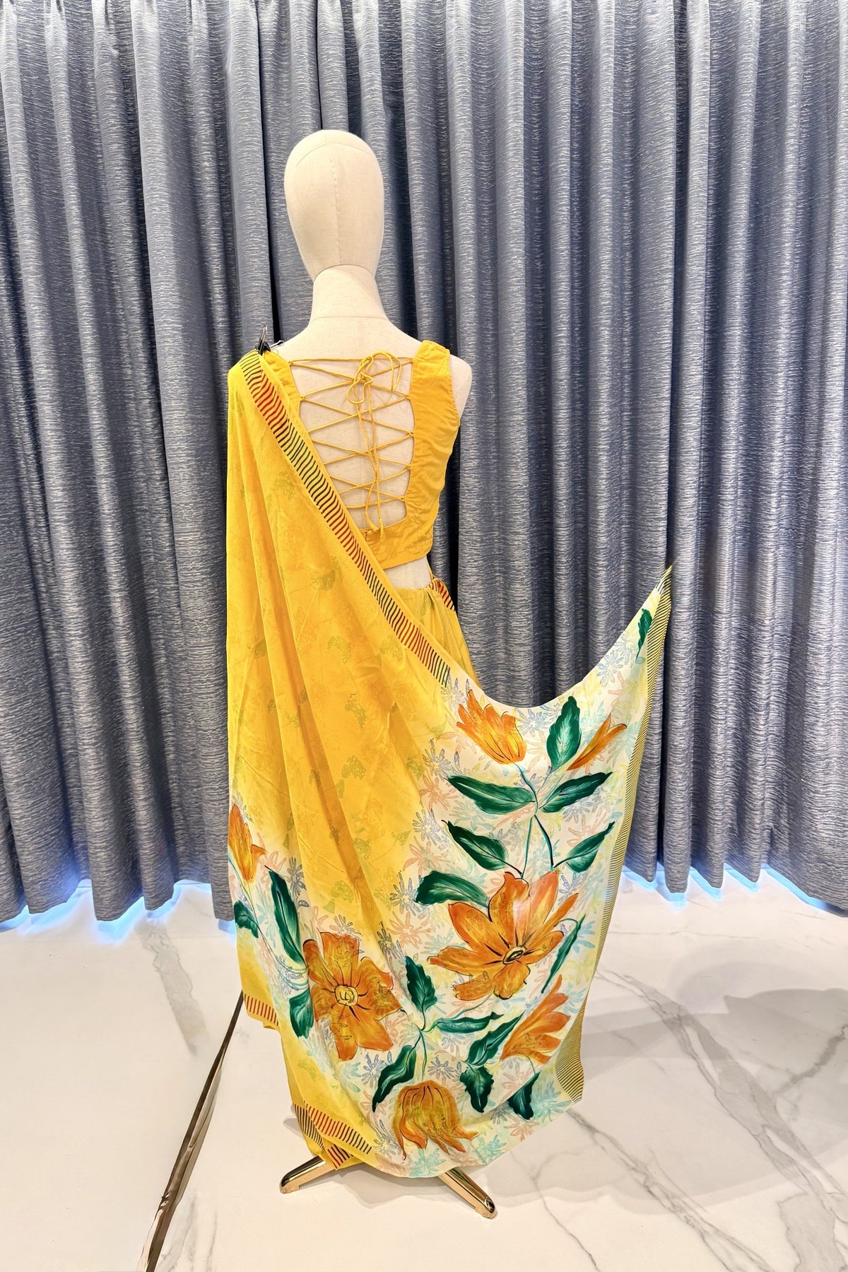Lightweight Yellow Saree with Vivid Artistic Blooms