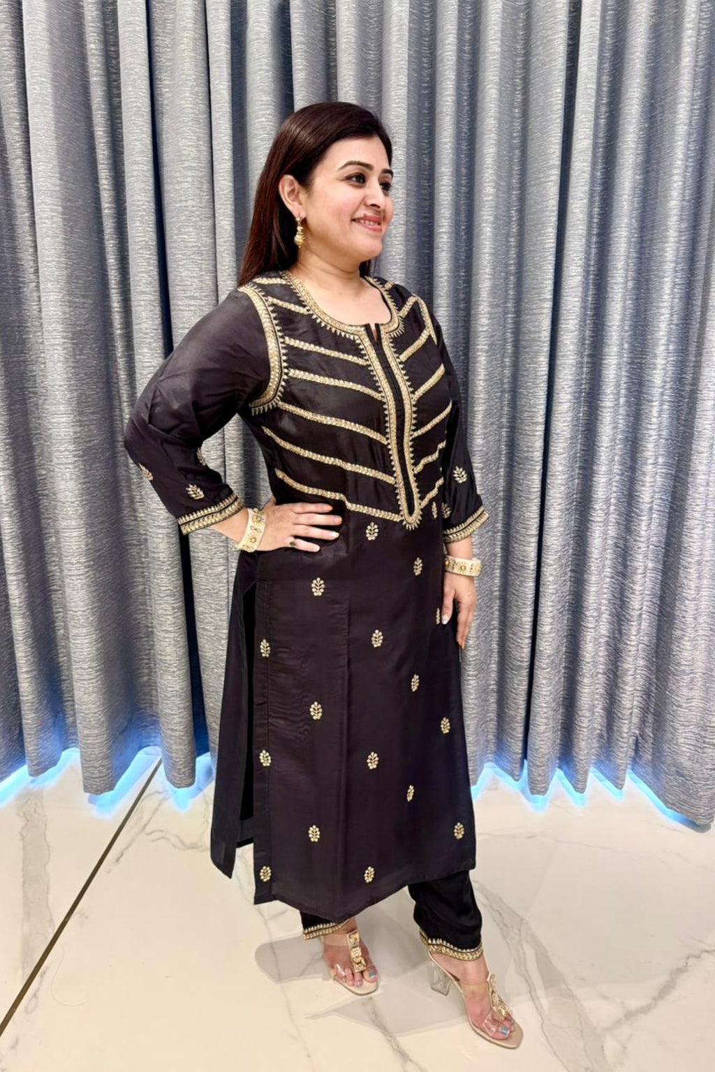Midnight Black Embroidered Kurta Set