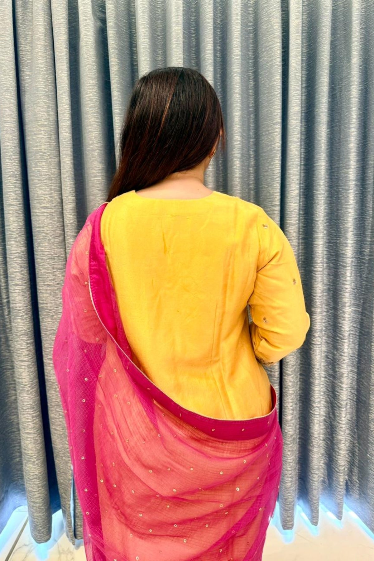 Sunshine Yellow Embroidered Kurta Set with Pink Dupatta