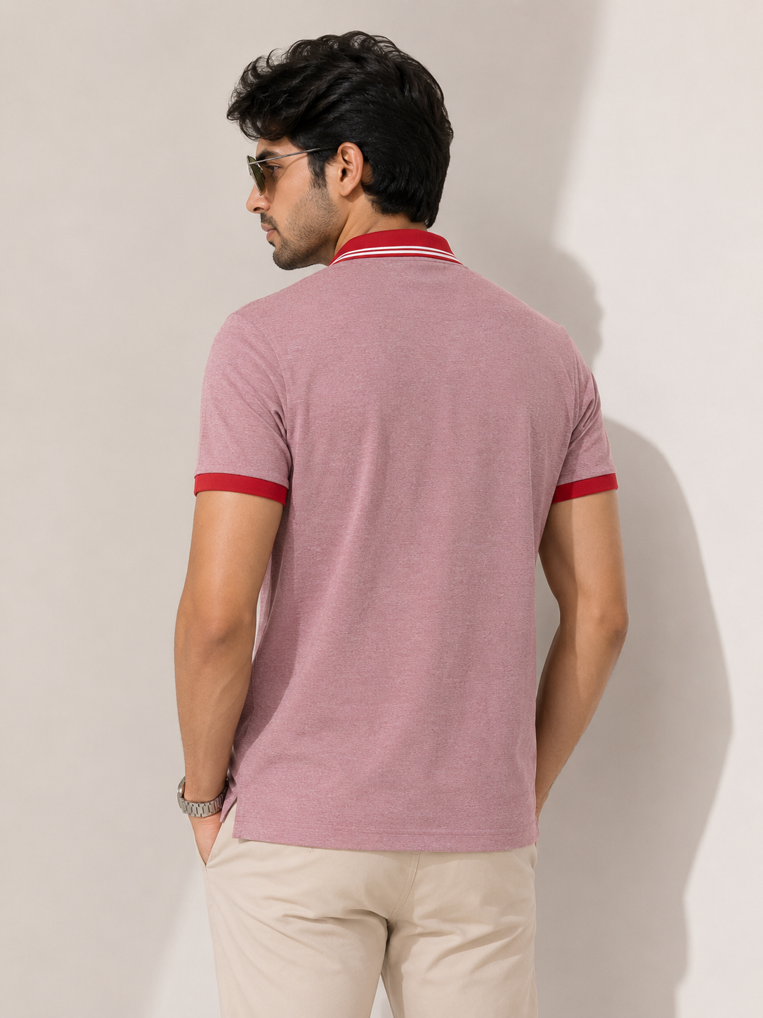 Heather Pink Contrast Collar Polo Shirt