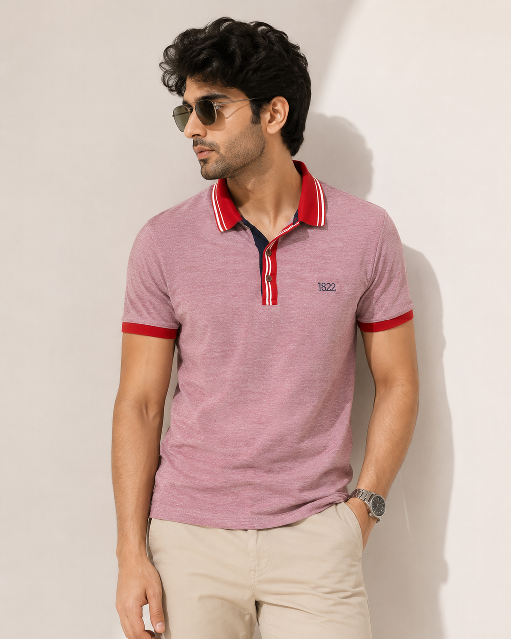 Heather Pink Contrast Collar Polo Shirt