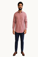 Maroon & White Geometric Micro-Print Formal Shirt
