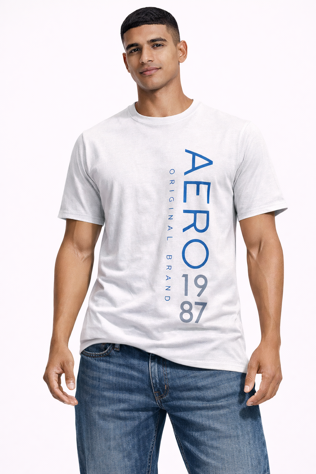 White Vertical Graphic Print Crew Neck T-Shirt