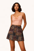 Multi-Pattern Floral Mosaic Mini Skirt