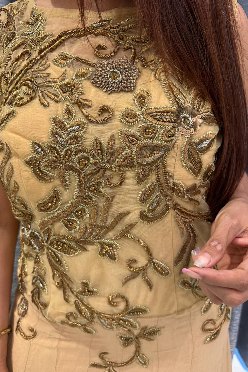 Elegant Golden Embroidered Anarkali Gown