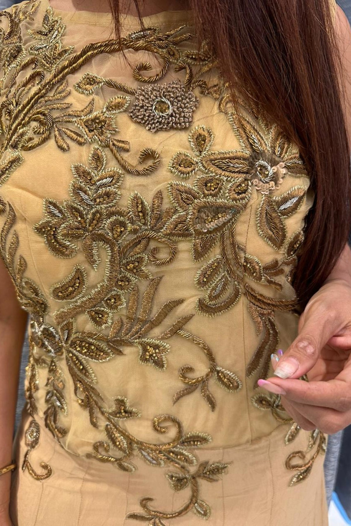 Elegant Golden Embroidered Anarkali Gown