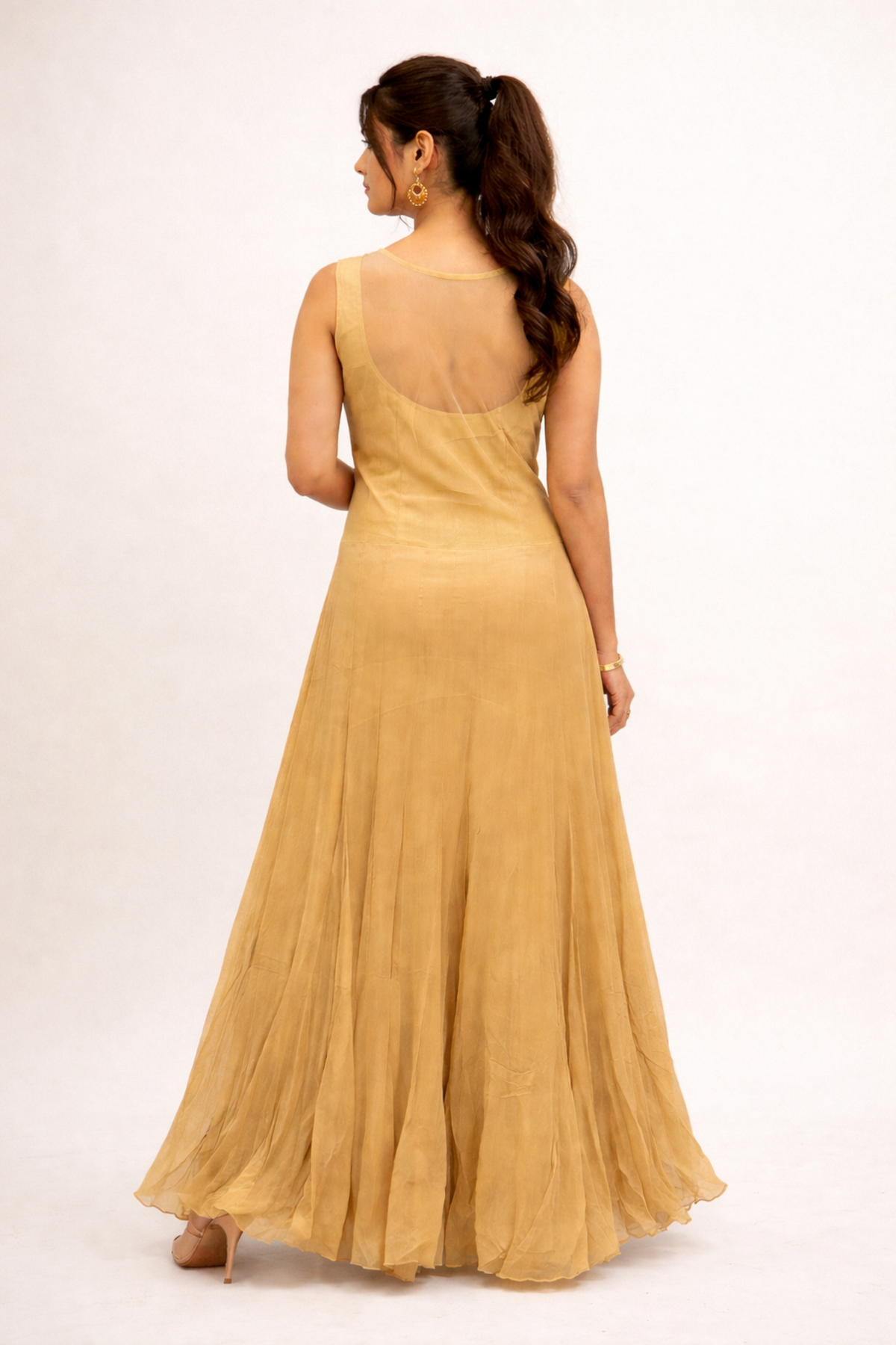 Elegant Golden Embroidered Anarkali Gown