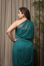 Royal Teal One-Shoulder Drape Dress