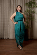 Royal Teal One-Shoulder Drape Dress