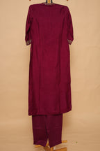 Wine Silk Suit Set with Gold Embroidered Dupatta