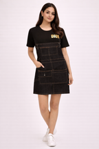 Urban Edge Two-Tone Denim Utility Pinafore T-Shirt Dress