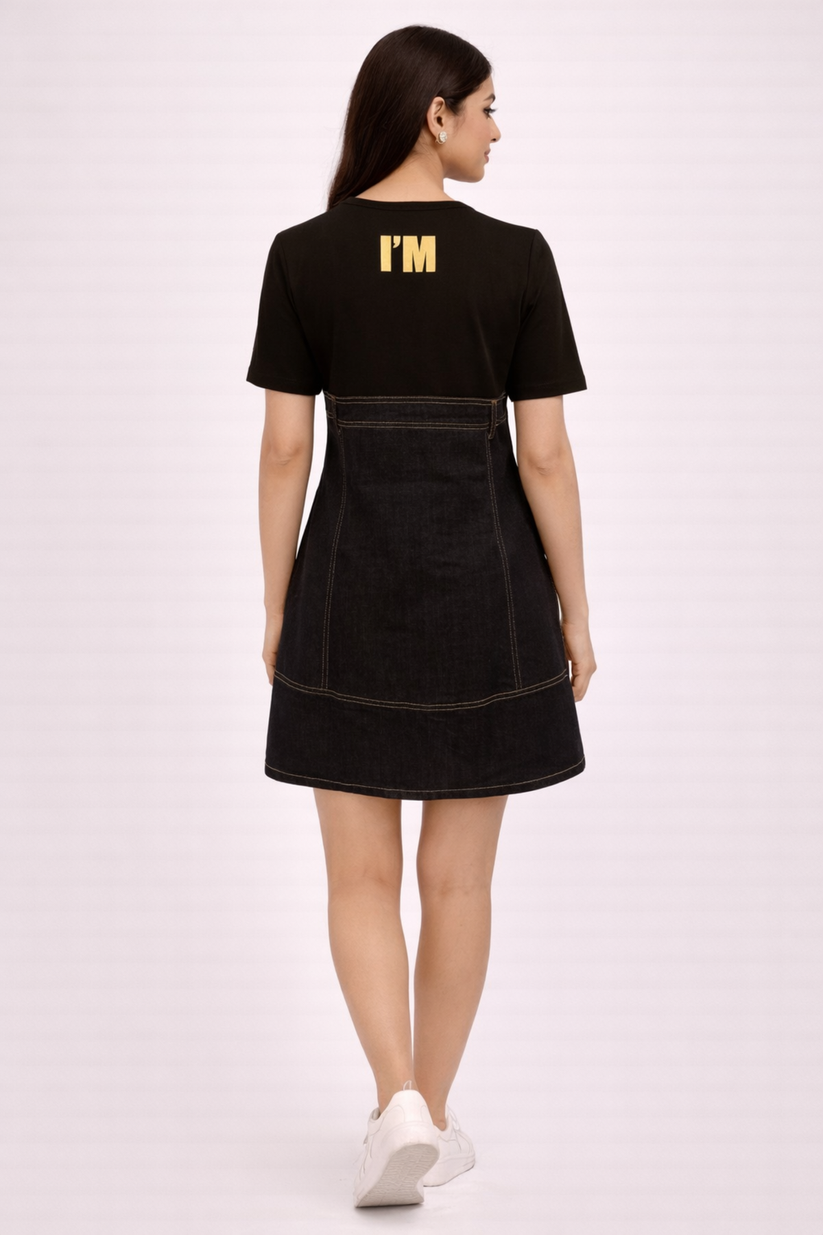 Urban Edge Two-Tone Denim Utility Pinafore T-Shirt Dress