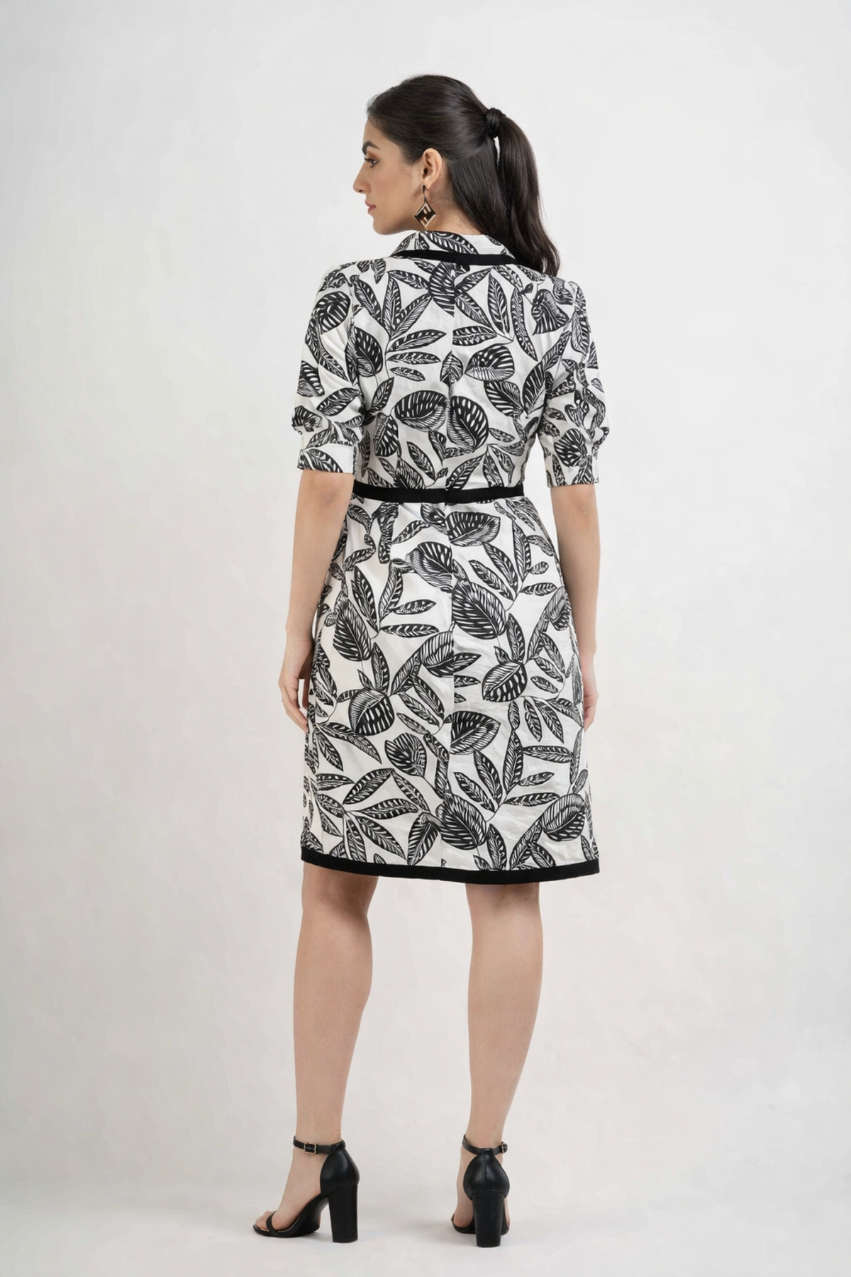 Botanical Sketch A-Line Dress in Black and White