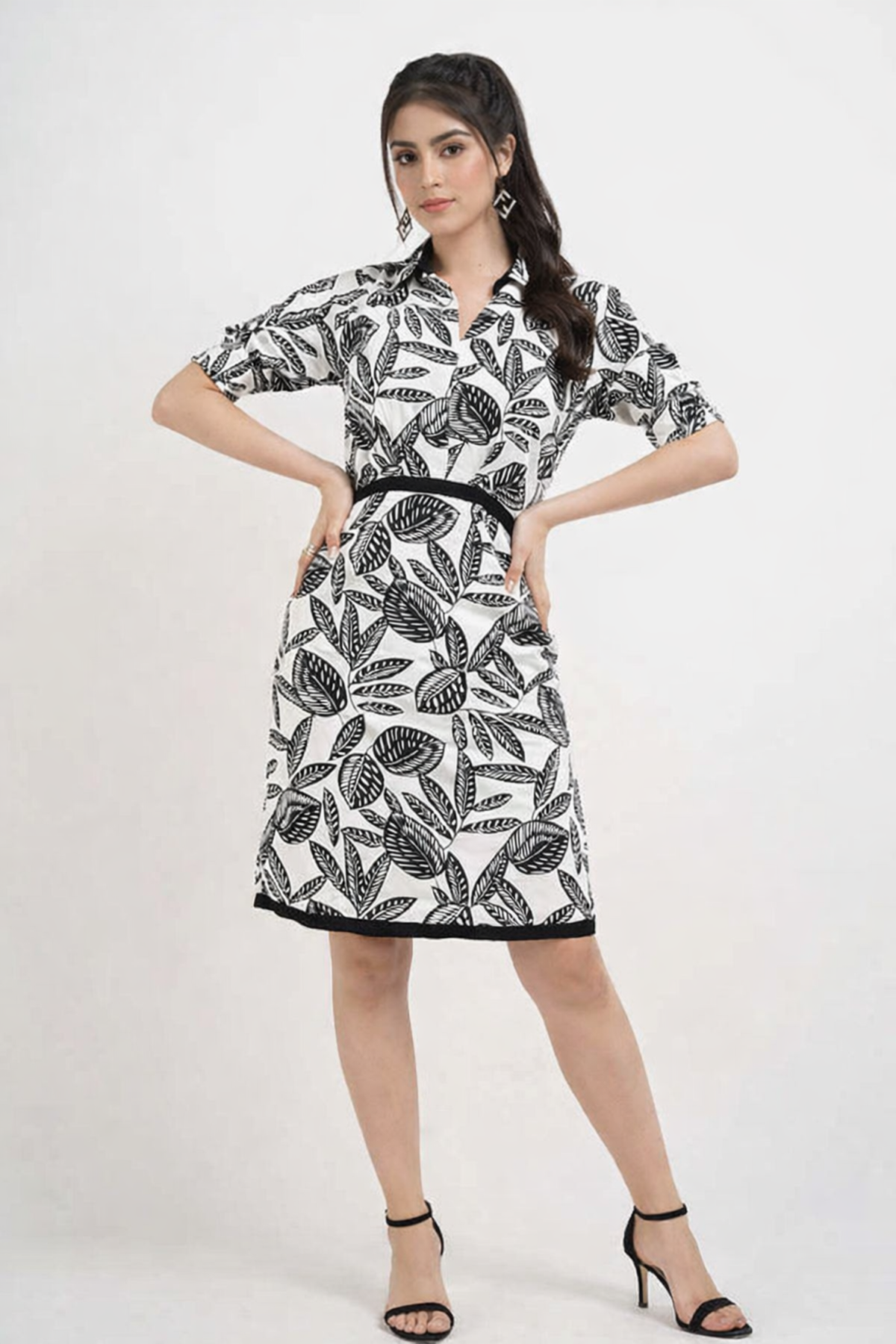 Botanical Sketch A-Line Dress in Black and White