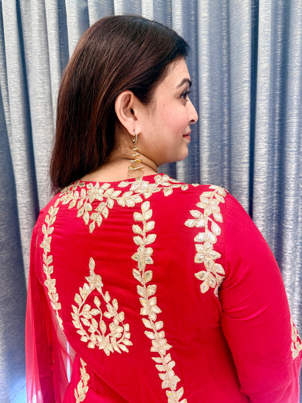 Sophisticated Crimson Straight-Cut Kurta & Tiered Sharara