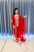 Sophisticated Crimson Straight-Cut Kurta & Tiered Sharara