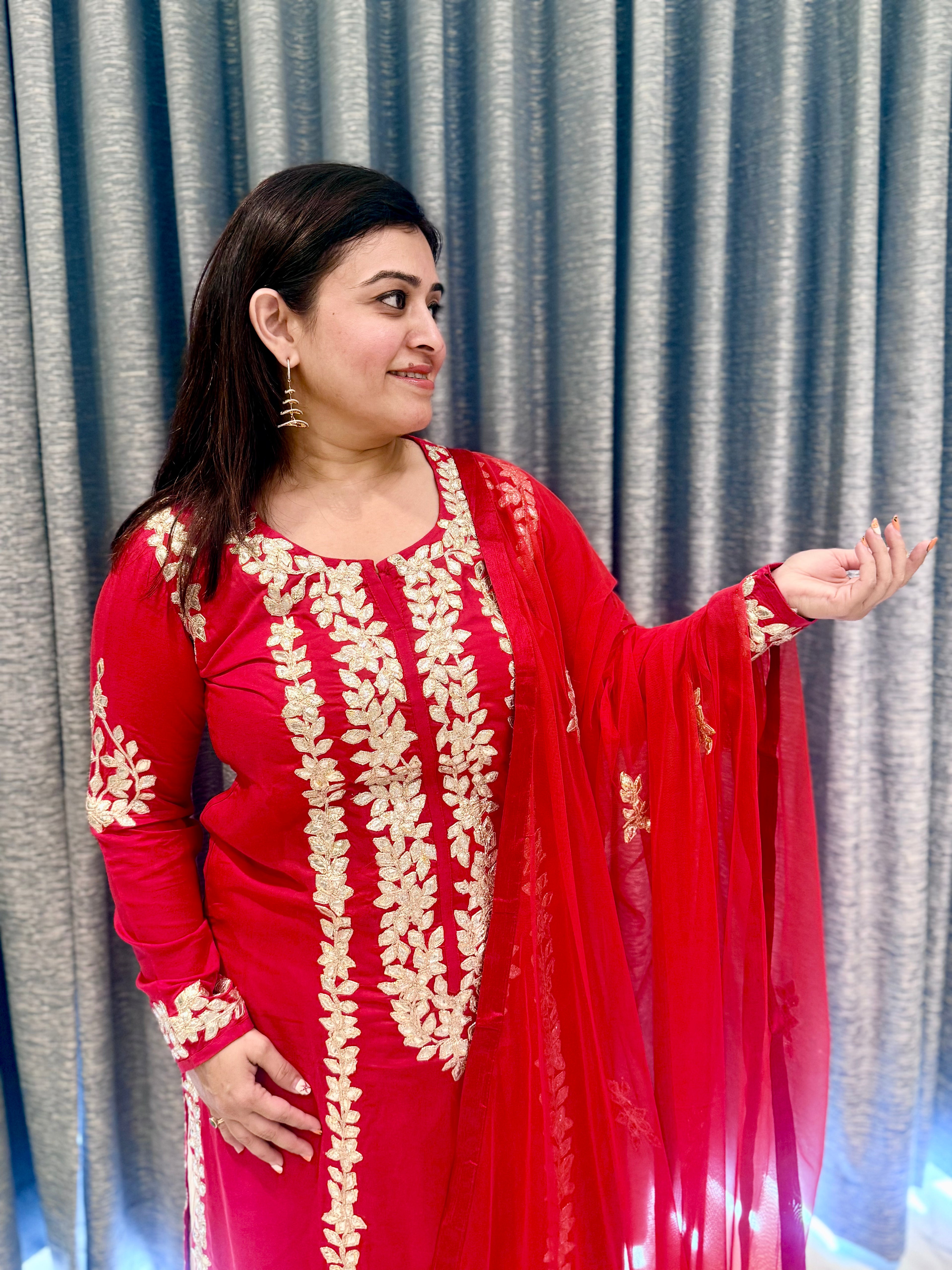 Sophisticated Crimson Straight-Cut Kurta & Tiered Sharara