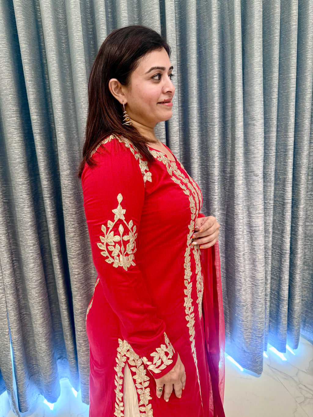Sophisticated Crimson Straight-Cut Kurta & Tiered Sharara