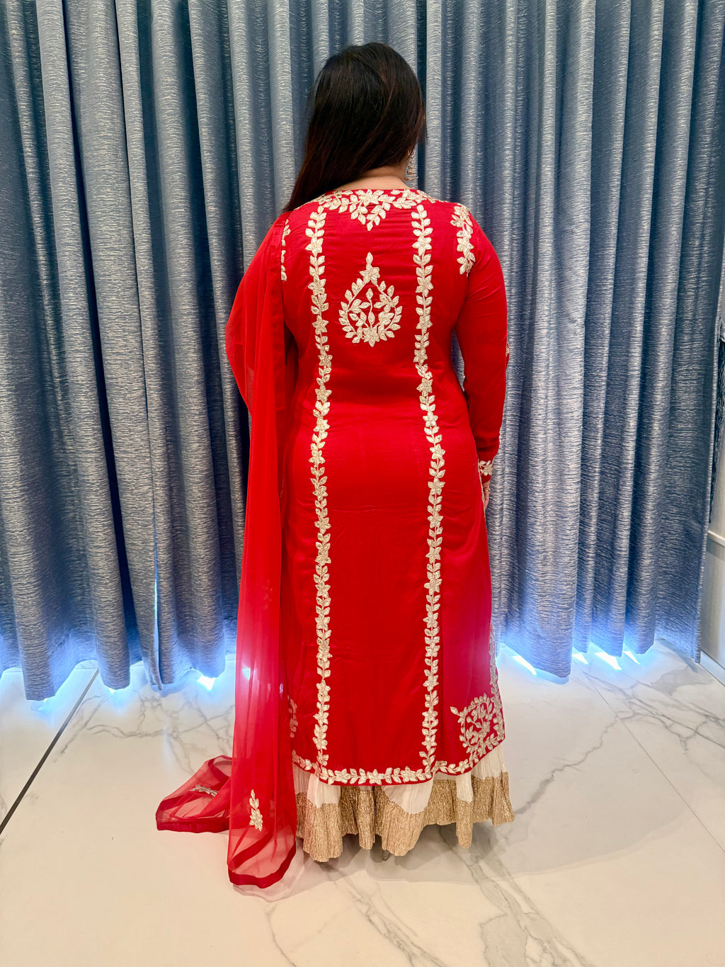 Sophisticated Crimson Straight-Cut Kurta & Tiered Sharara