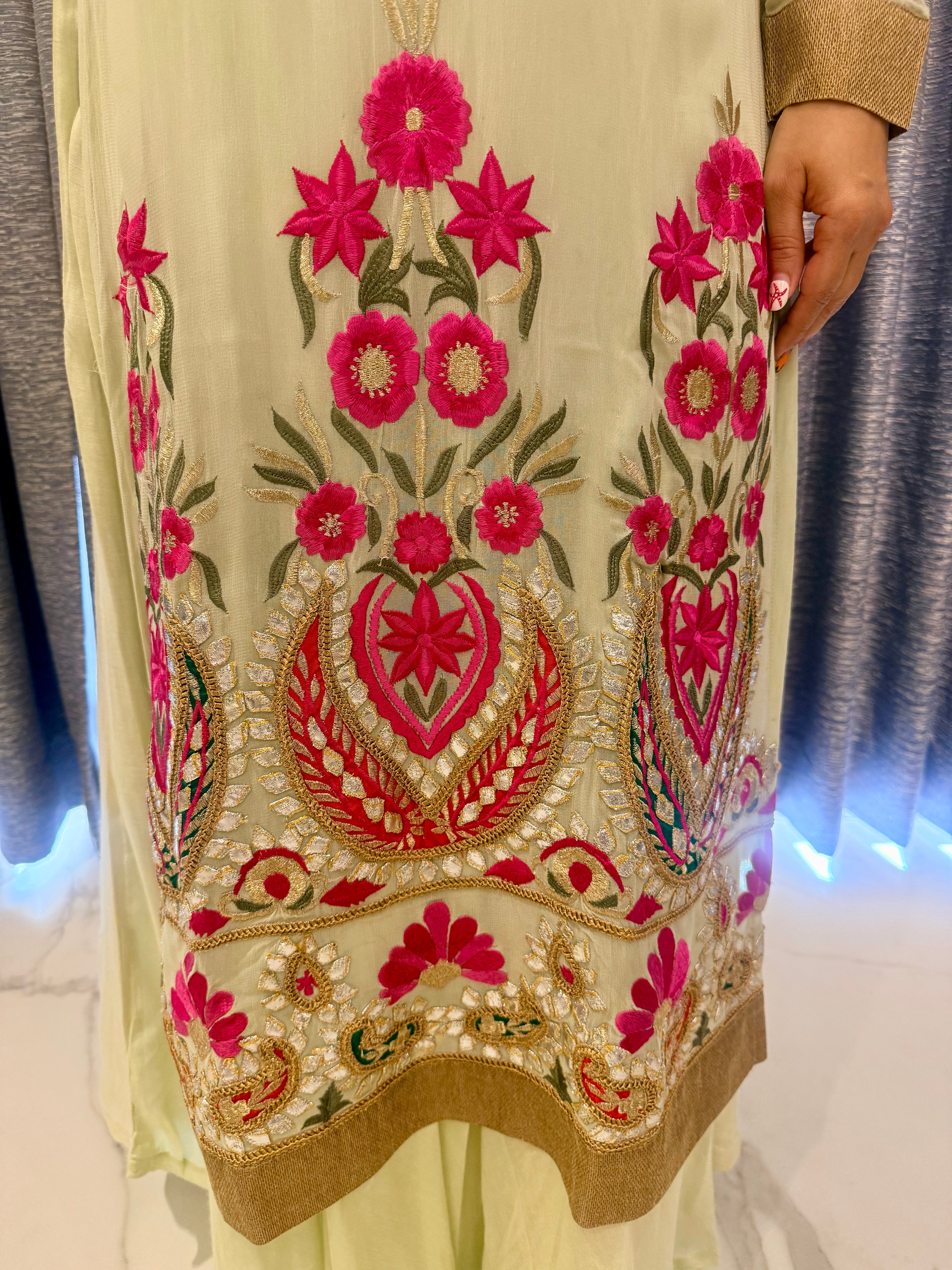 Designer Pastel Green & Pink Festive Gown