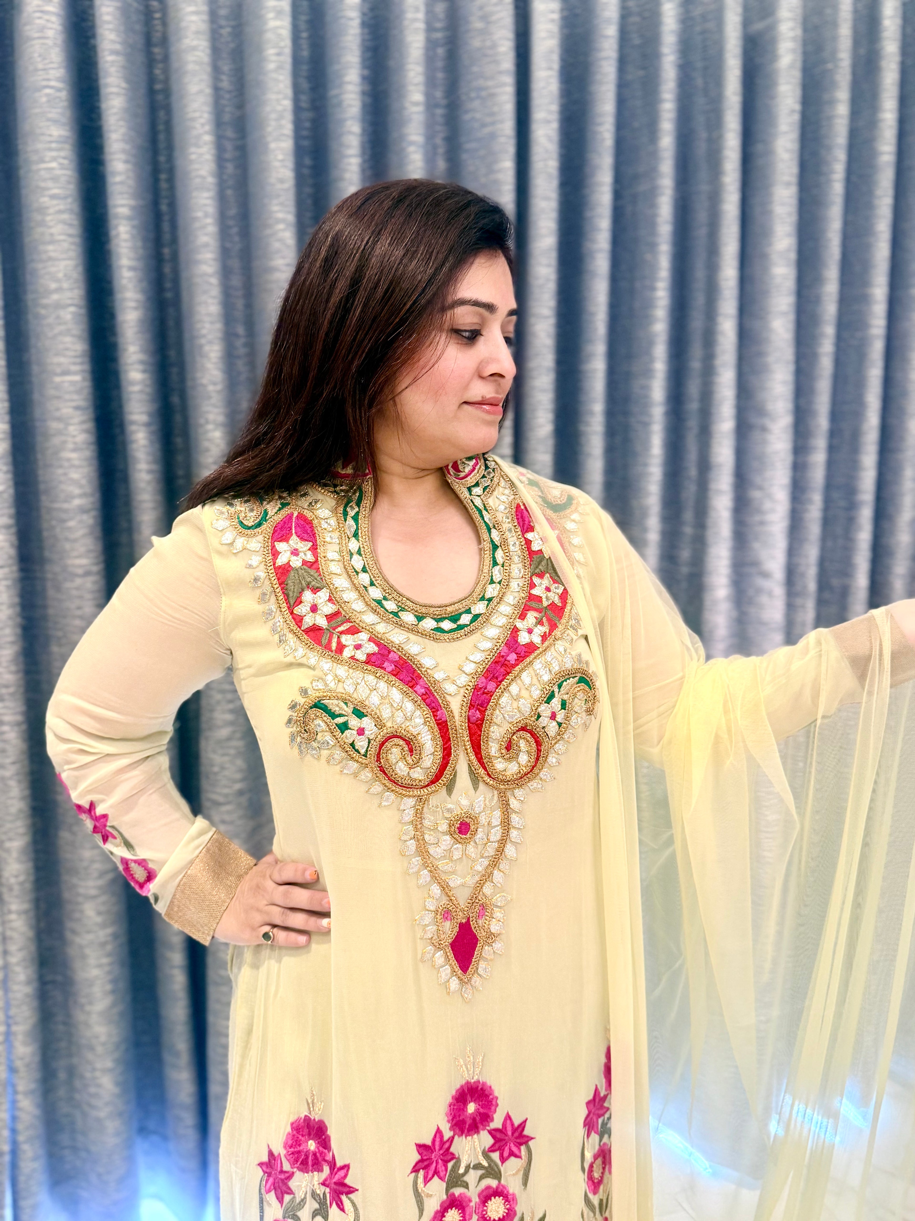 Designer Pastel Green & Pink Festive Gown
