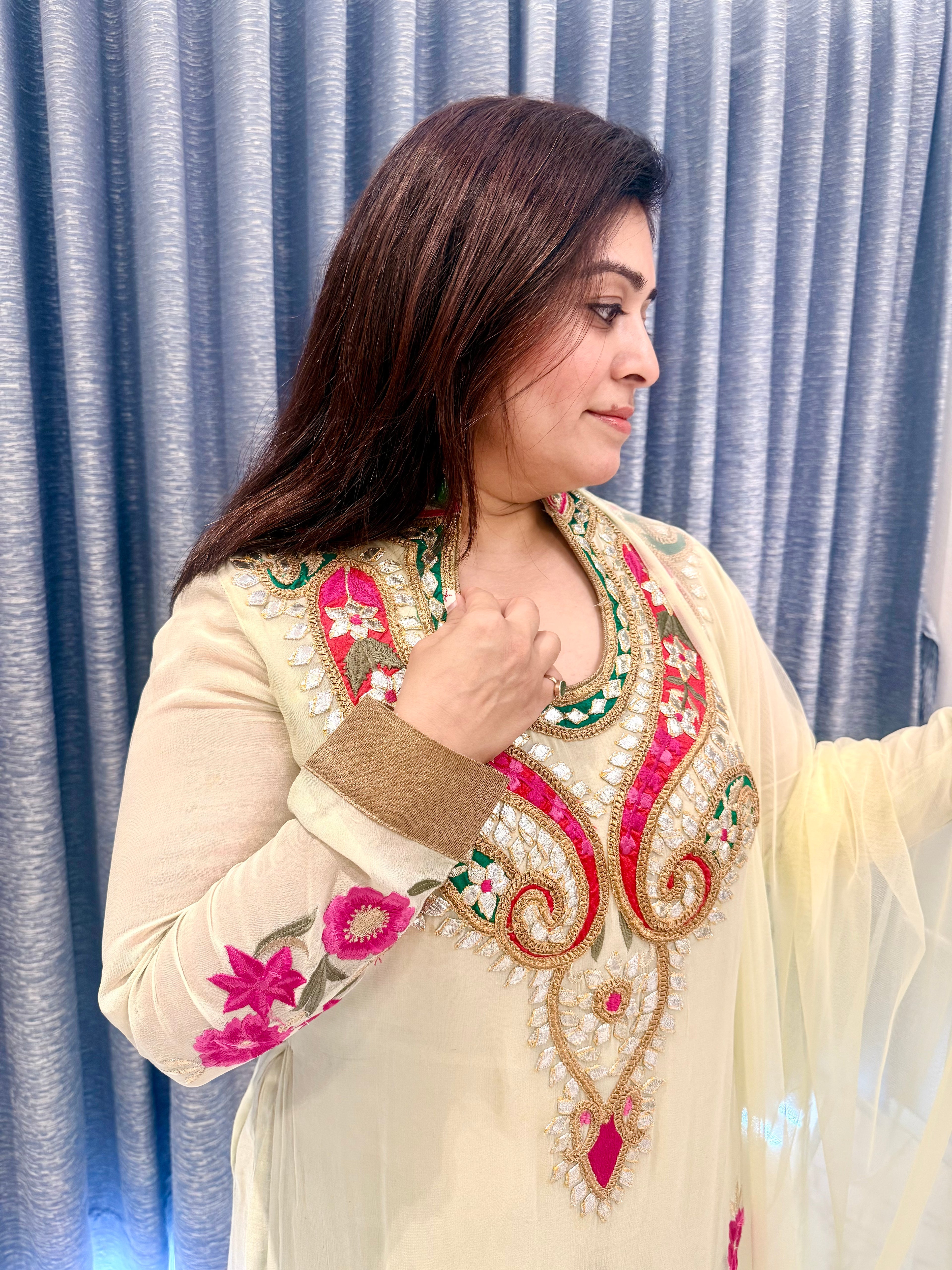 Designer Pastel Green & Pink Festive Gown